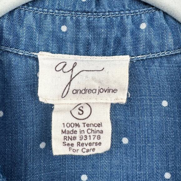 Andrea Jovine Chambray Polka Dot Collared Side Pockets Shirt Dress Type Small - Picture 3 of 6